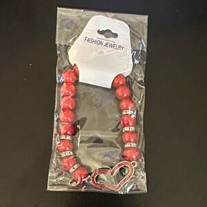 Fashion Jewelry Red Beaded Bracelet with Heart Charm